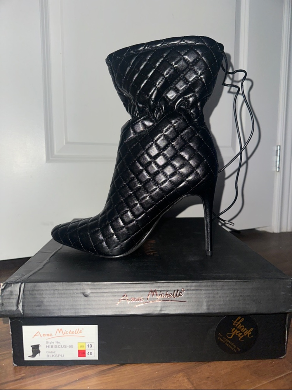 SIZES 7, 7.5, 8 & 10  Anne Michelle Black Quilted Pointed-Toe Stiletto Boot